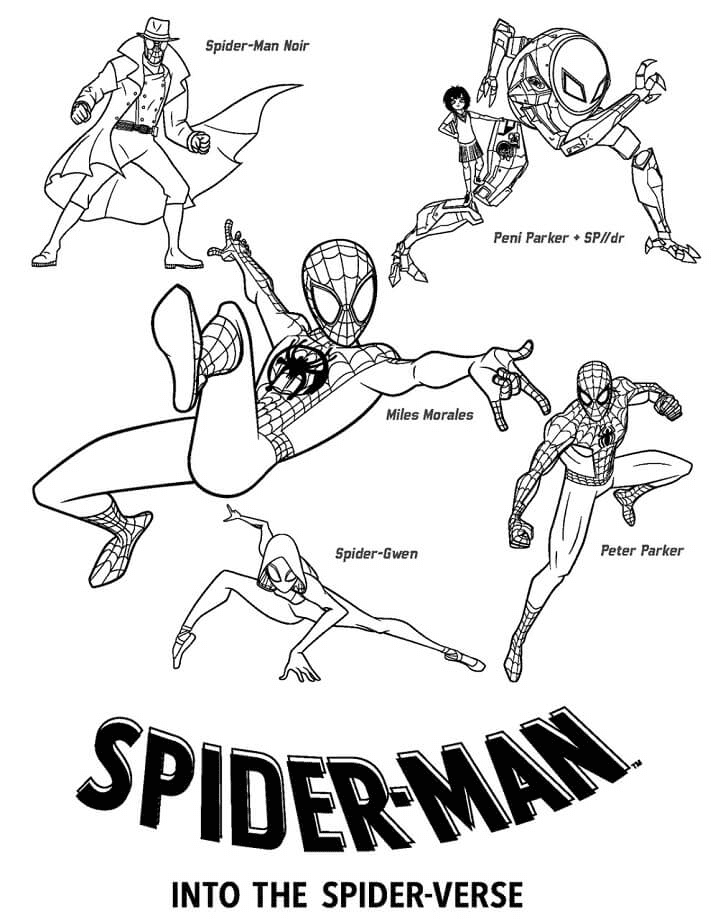 Characters and Miles Morales Coloring Pages