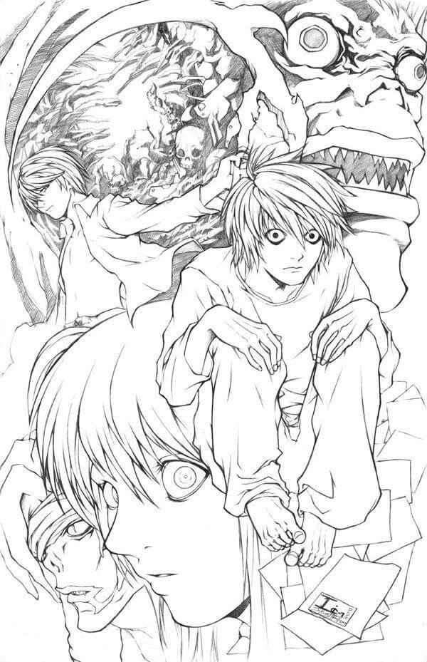 Characters from Death Note Coloring Page
