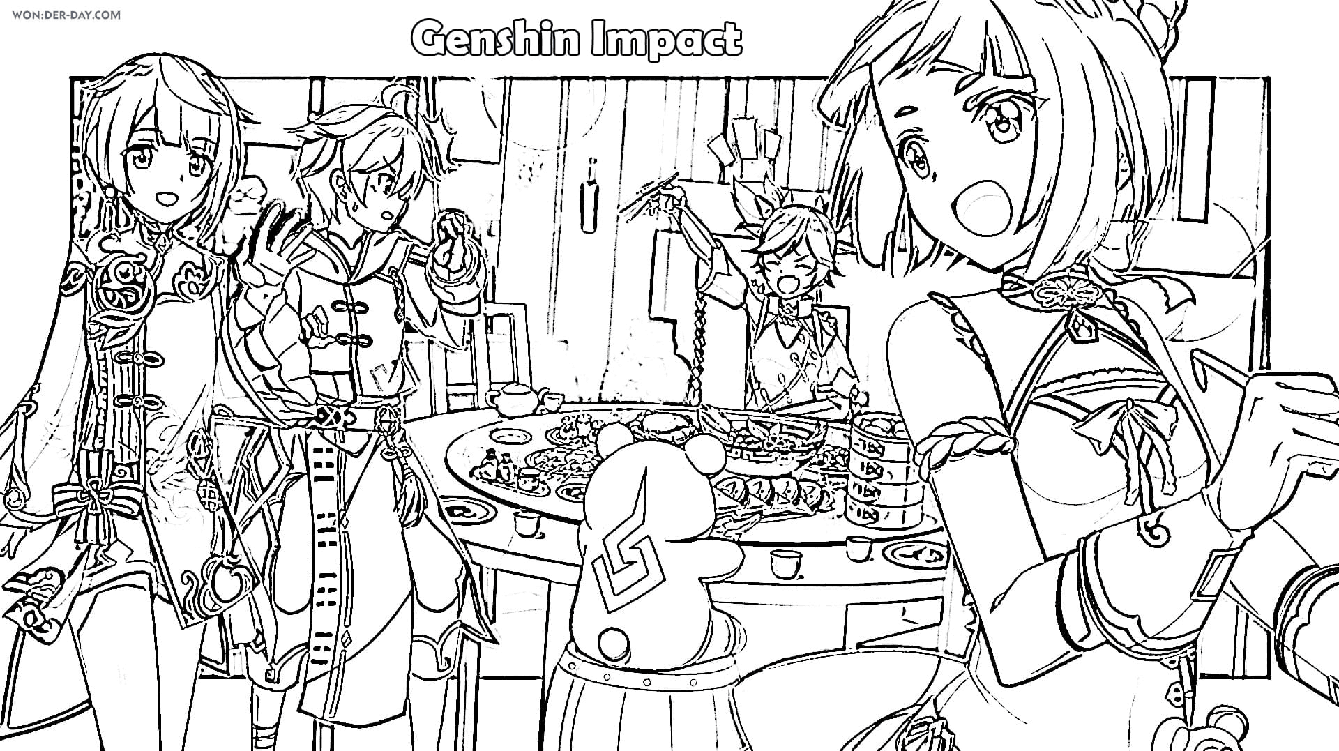 Characters from Genshin Impact Coloring Page