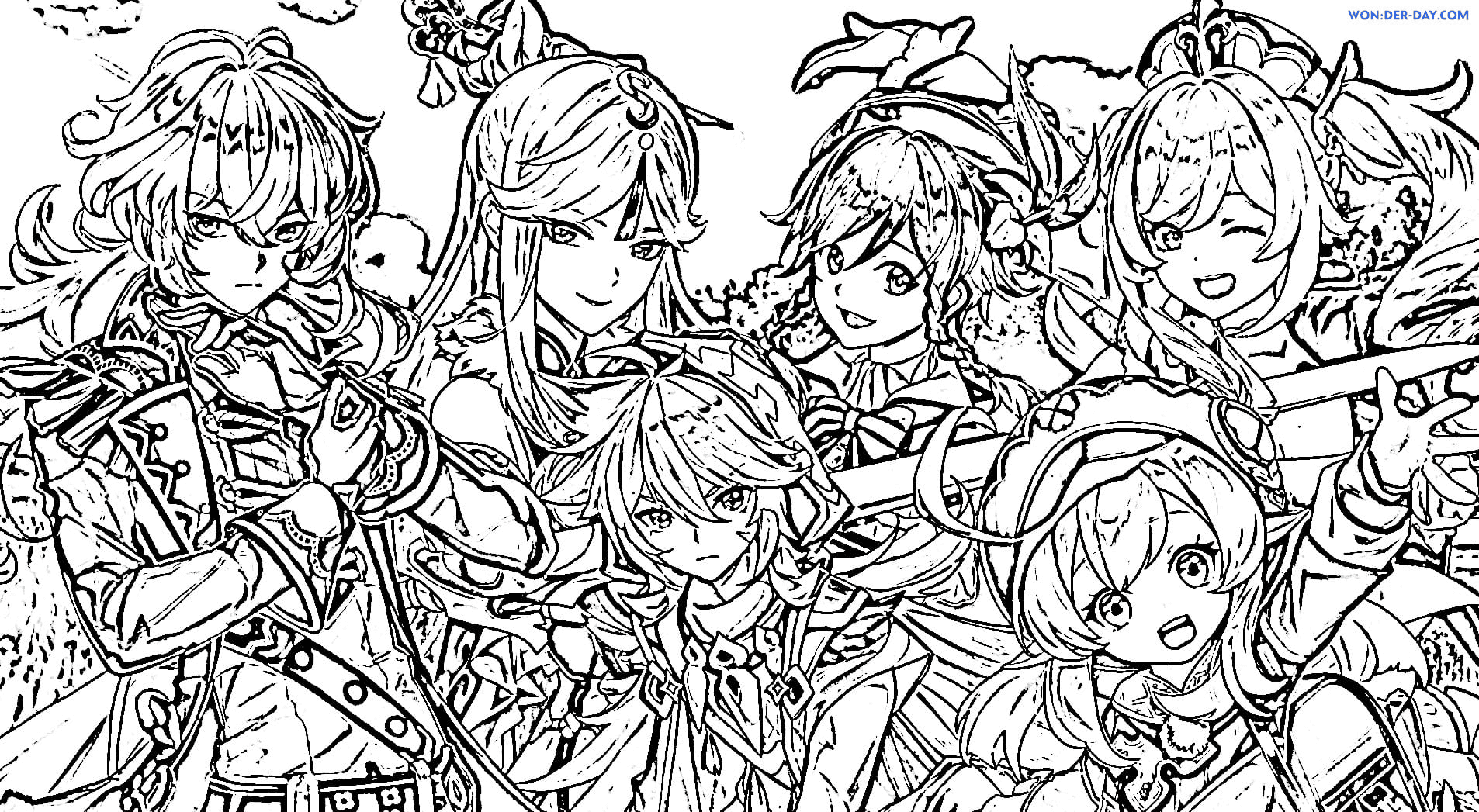 Characters in Genshin Impact Coloring Page