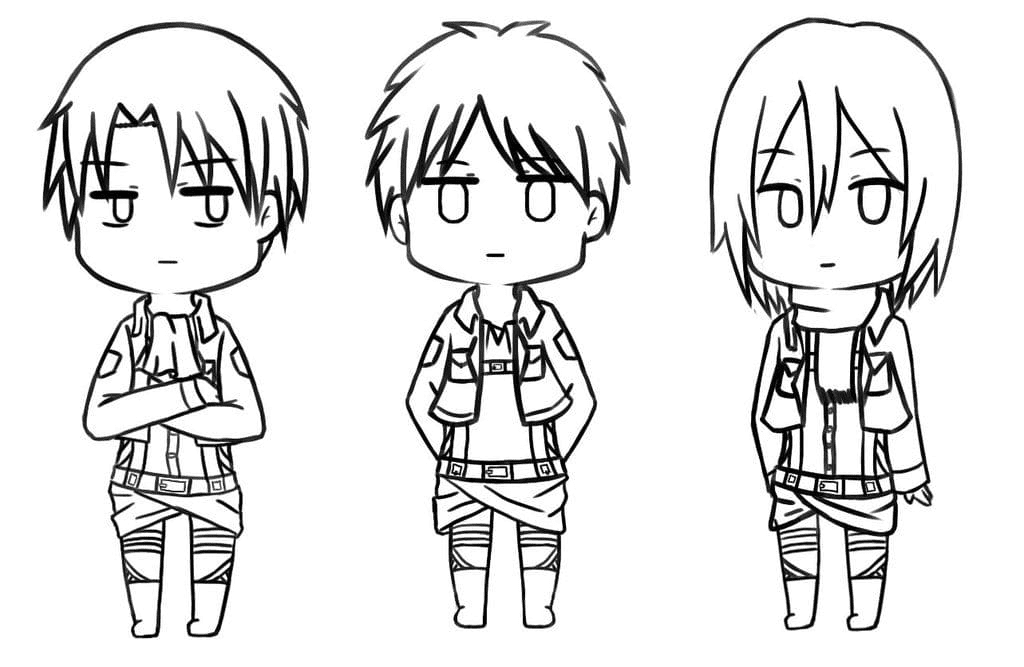 Chibi-Charaktere von Attack on Titan Coloring Page