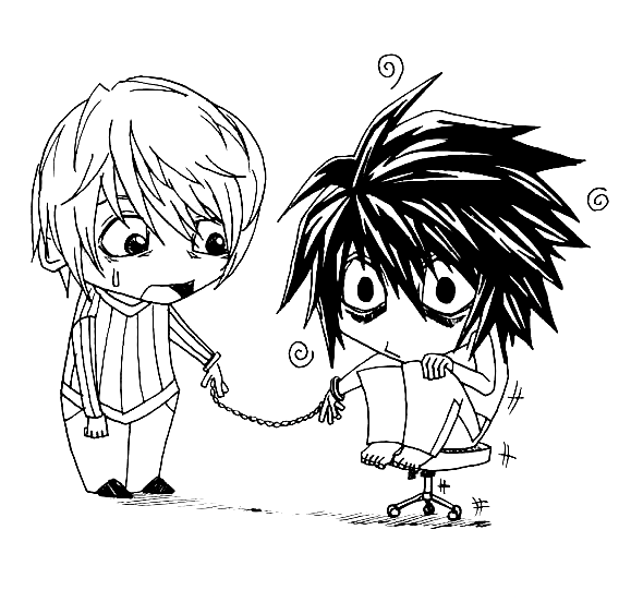 Chibi L and Yagami Coloring Page