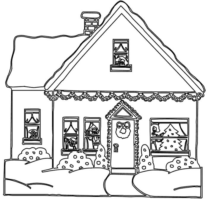 Página para colorir de casa de gengibre de Natal