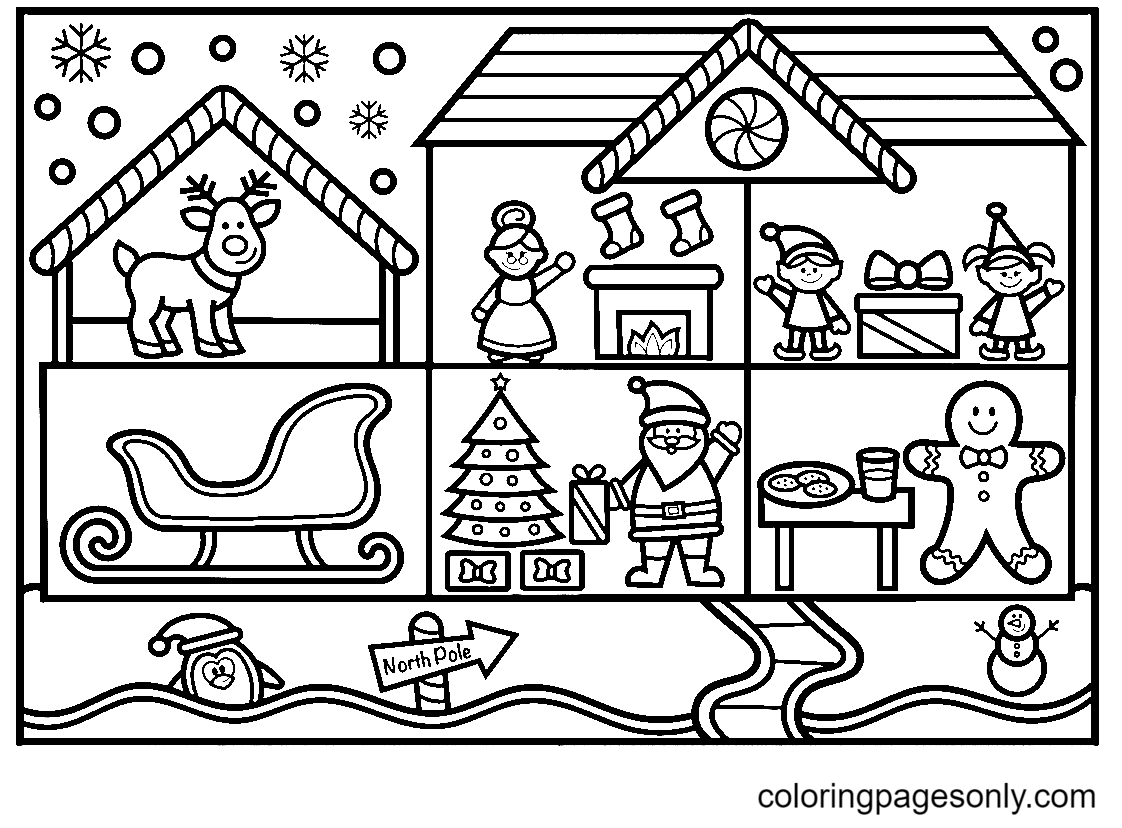 Página para colorear de Casa de Navidad para niños