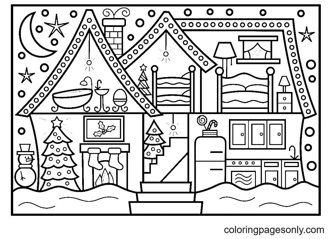 صفحة تلوين بيت عيد الميلاد
