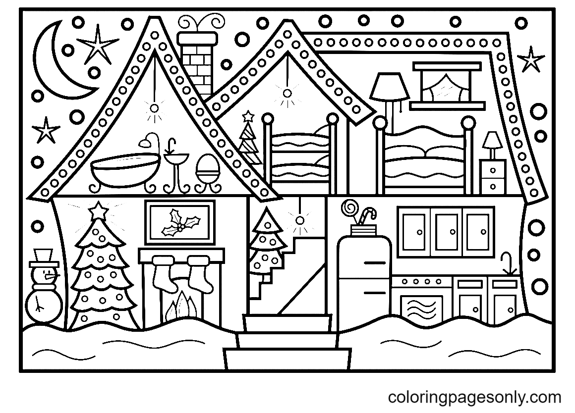 Casa De Navidad Para Colorear - Casa Para Colorear - Páginas Para Colorear  Para Niños Y Adultos