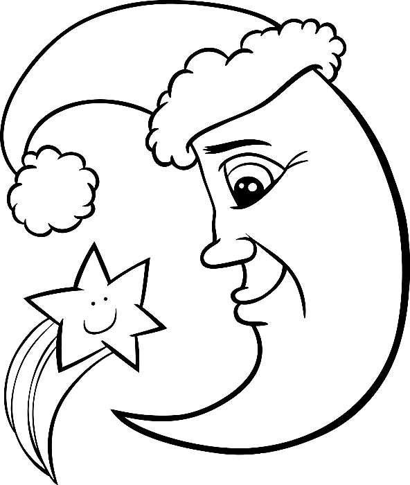 Christmas Moon with A Stars Coloring Page