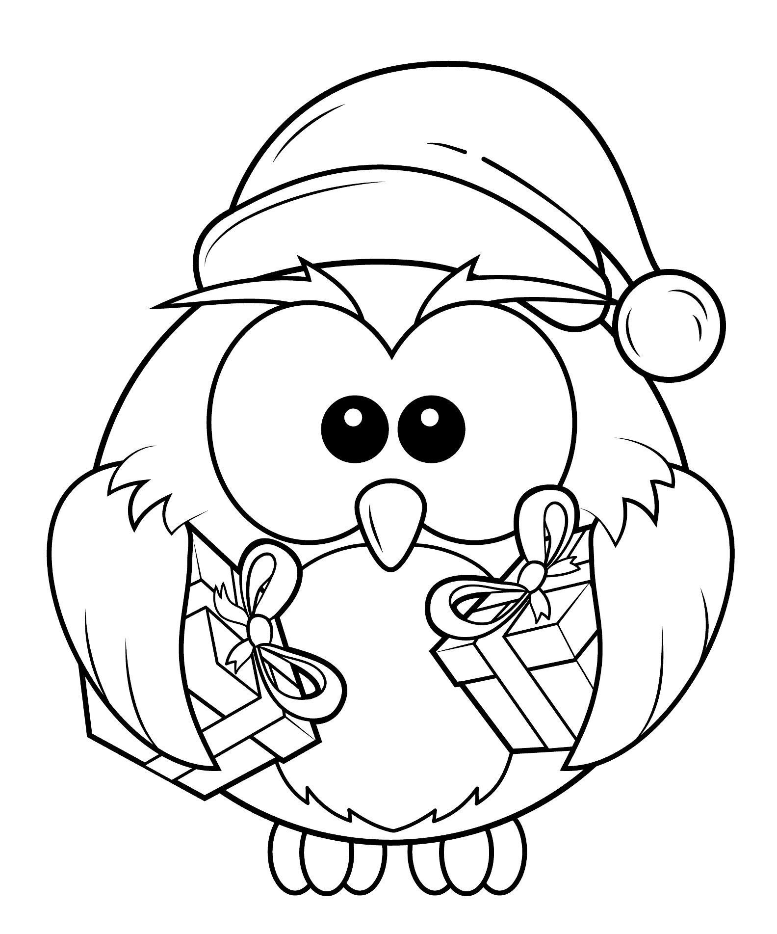 Christmas Owl with Gift Boxes Coloring Pages