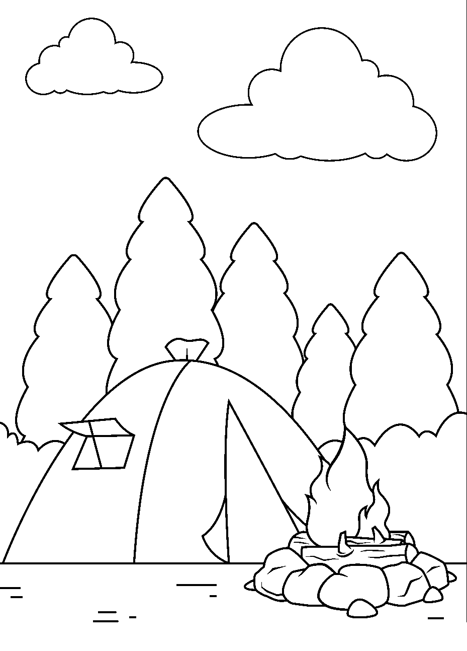 Página para colorir de acampamento aconchegante