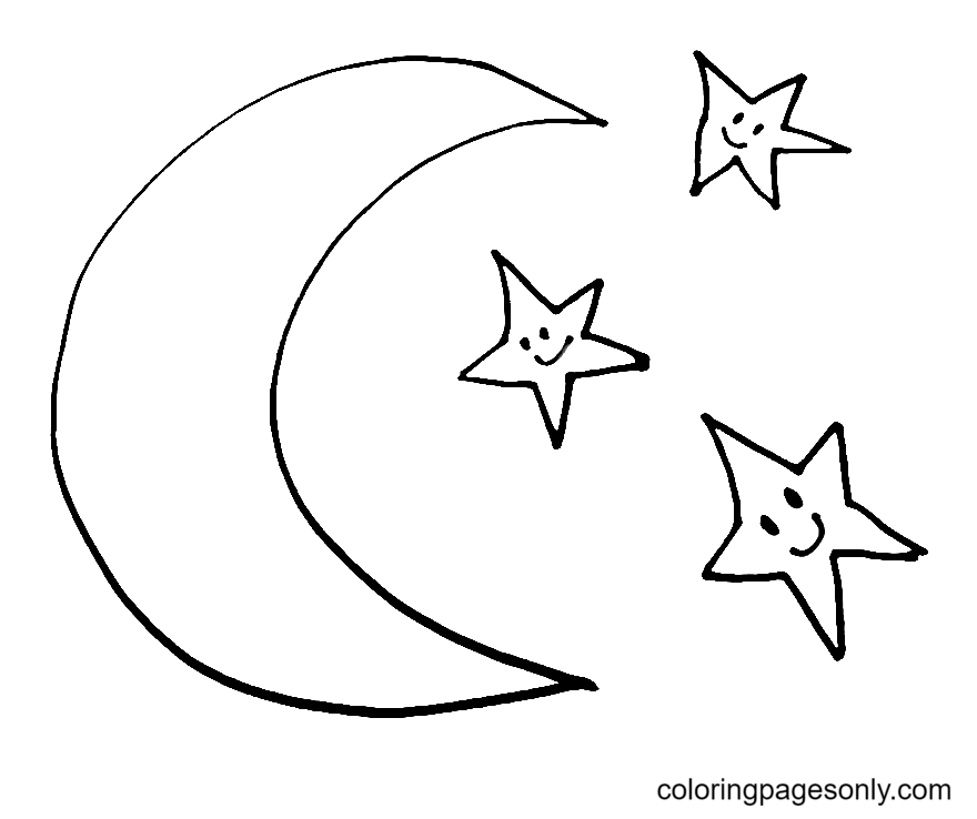 Crescent Moon with Stars Coloring Page