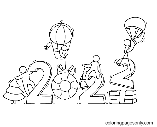 Cute 2022 New Year Coloring Page