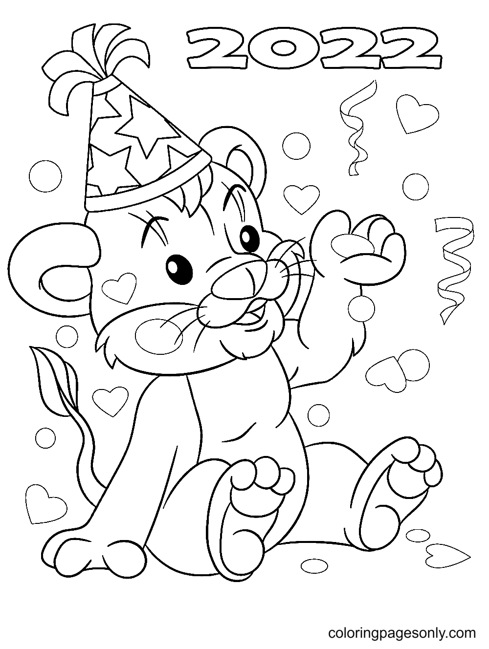 Cute 2022 Tiger Coloring Page