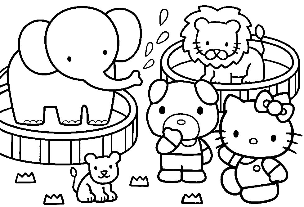 Cute Animals in Zoo Coloring Page