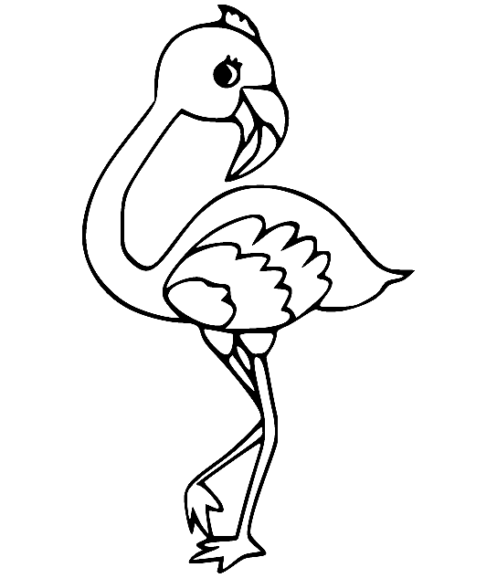 Cute Cartoon Flamingo Coloring Page