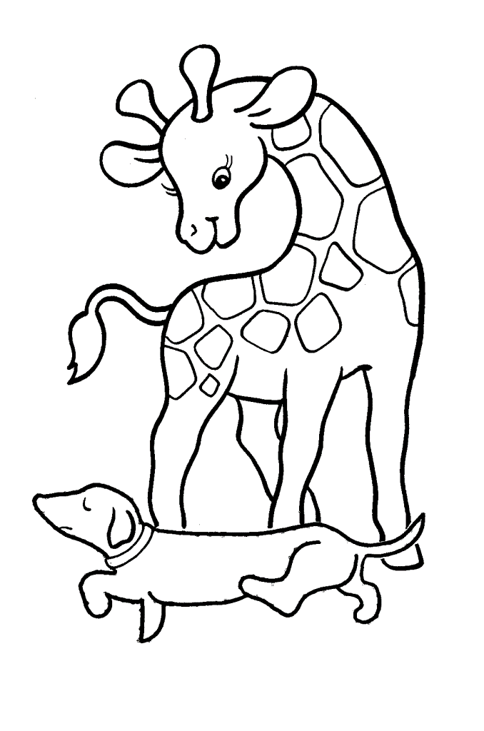 Cute Giraffe And Dog Coloring Page
