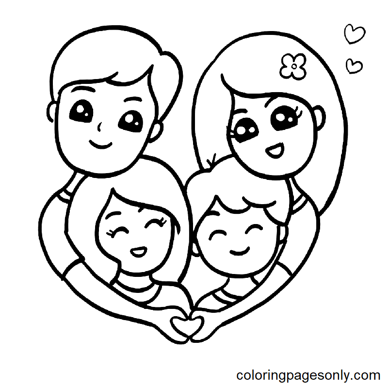 Pagina da colorare di famiglia felice carina