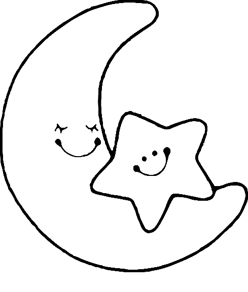 Cute Moon Star Coloring Page