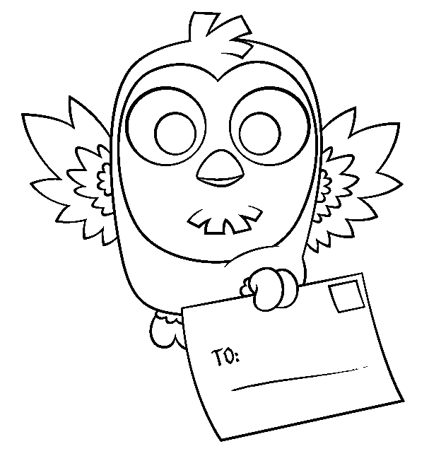 Cute Owl Delivering Postcard Coloring Page