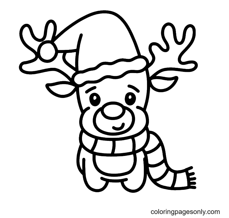 Cute Rudolph Christmas Coloring Page