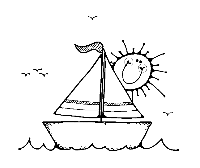 Cute Sailboat with Sun Coloring Page