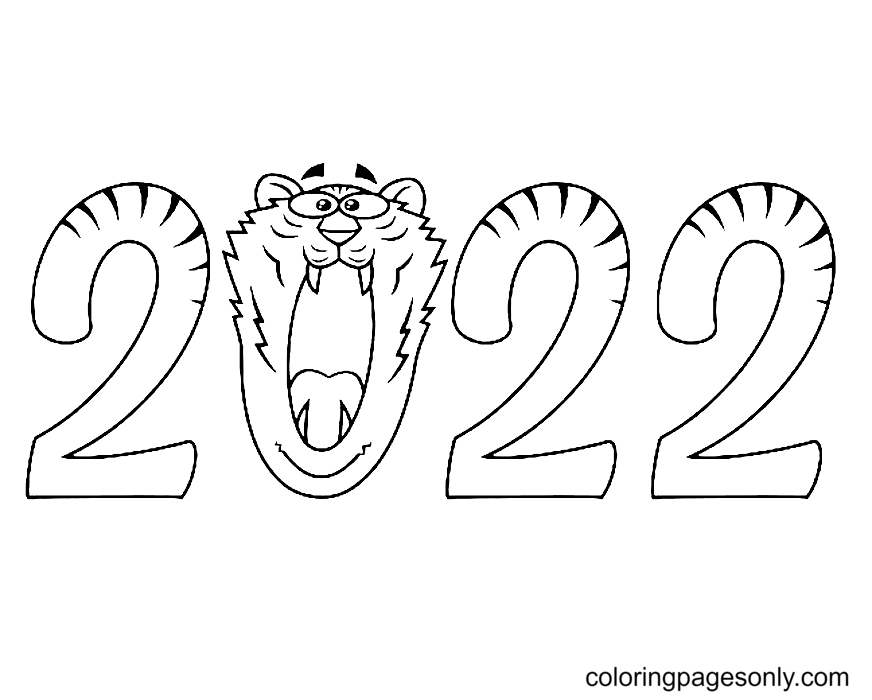 Coloriage mignon de tigre de l'année 2022