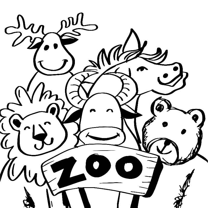 Cute Zoo Animals to Print Coloring Page