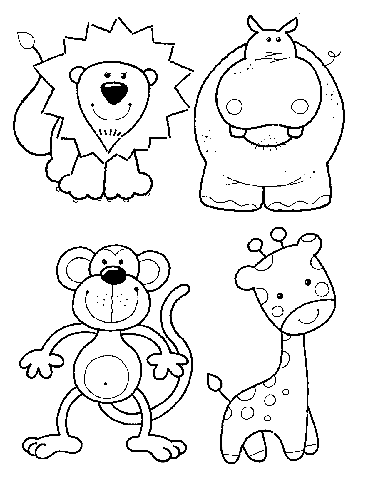 Cute Zoo Animals Coloring Page