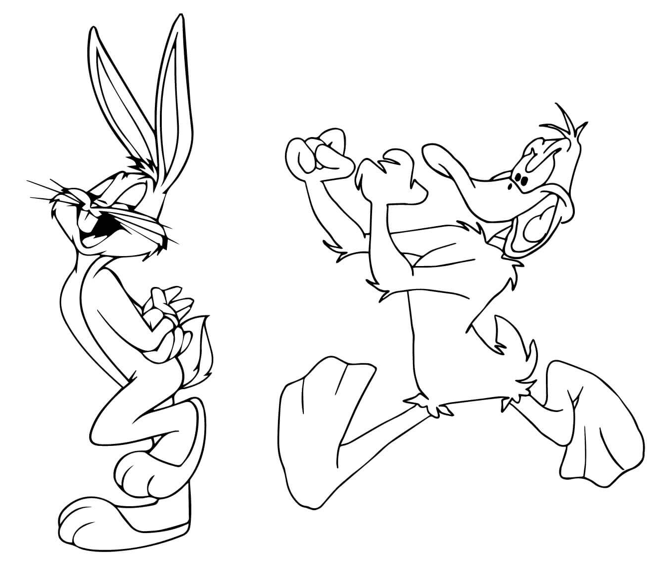 Daffy Duck Chasing Bugs Bunny Coloring Page