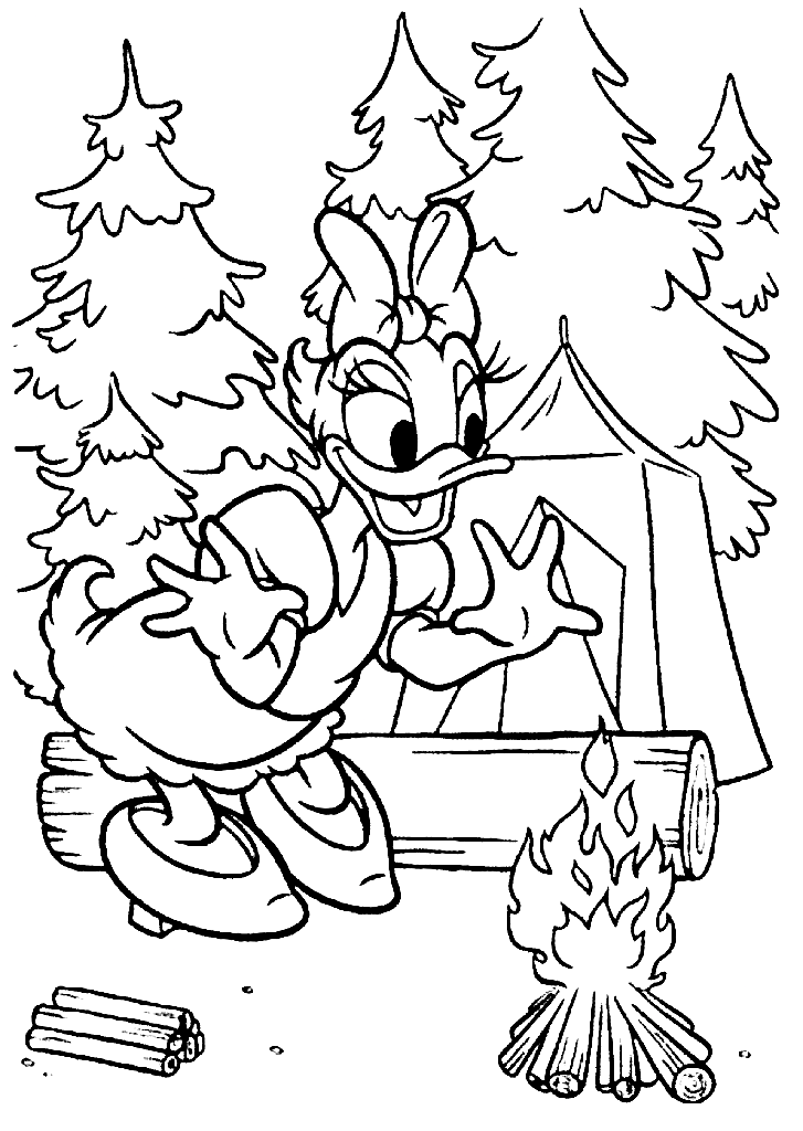 Daisy Duck Camping Coloring Page