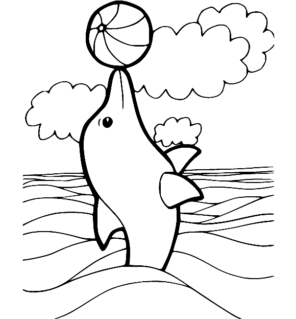 Dolphin Playing Ball in the Sea Coloring Page