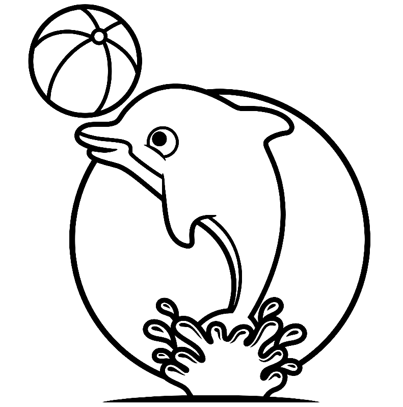 Dolphin playing Ball Coloring Page - Free Printable Coloring Pages