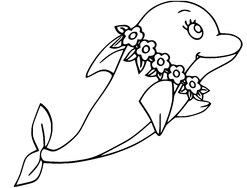 Dolphin with a Wreath Coloring Page