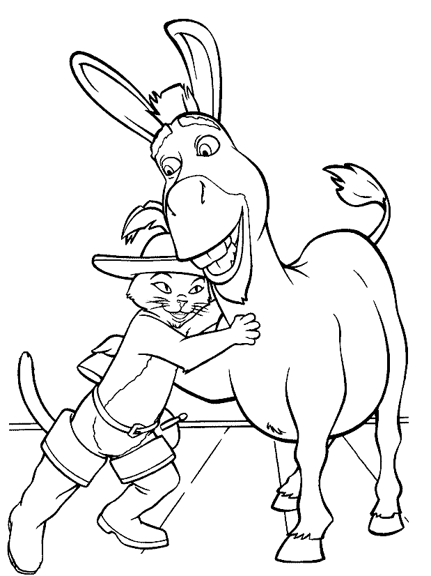 Donkey and Puss Coloring Page