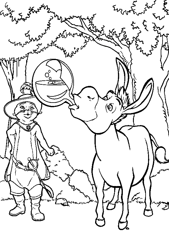 Donkey with Puss Coloring Page