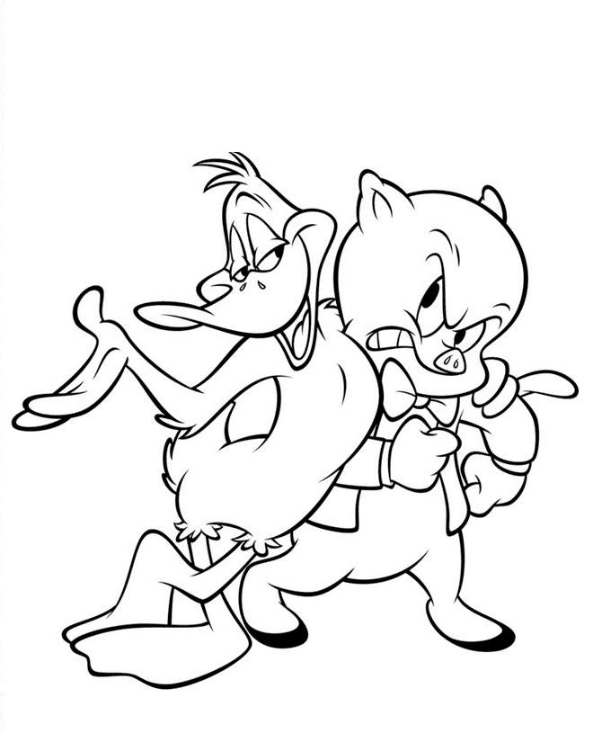 El pato Duffy y el cerdo Porky de los personajes de Looney Tunes