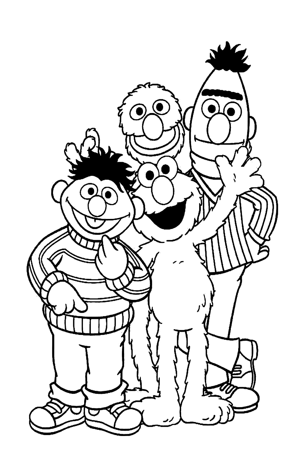 Elmo, Grover, Bert and Ernie Coloring Page