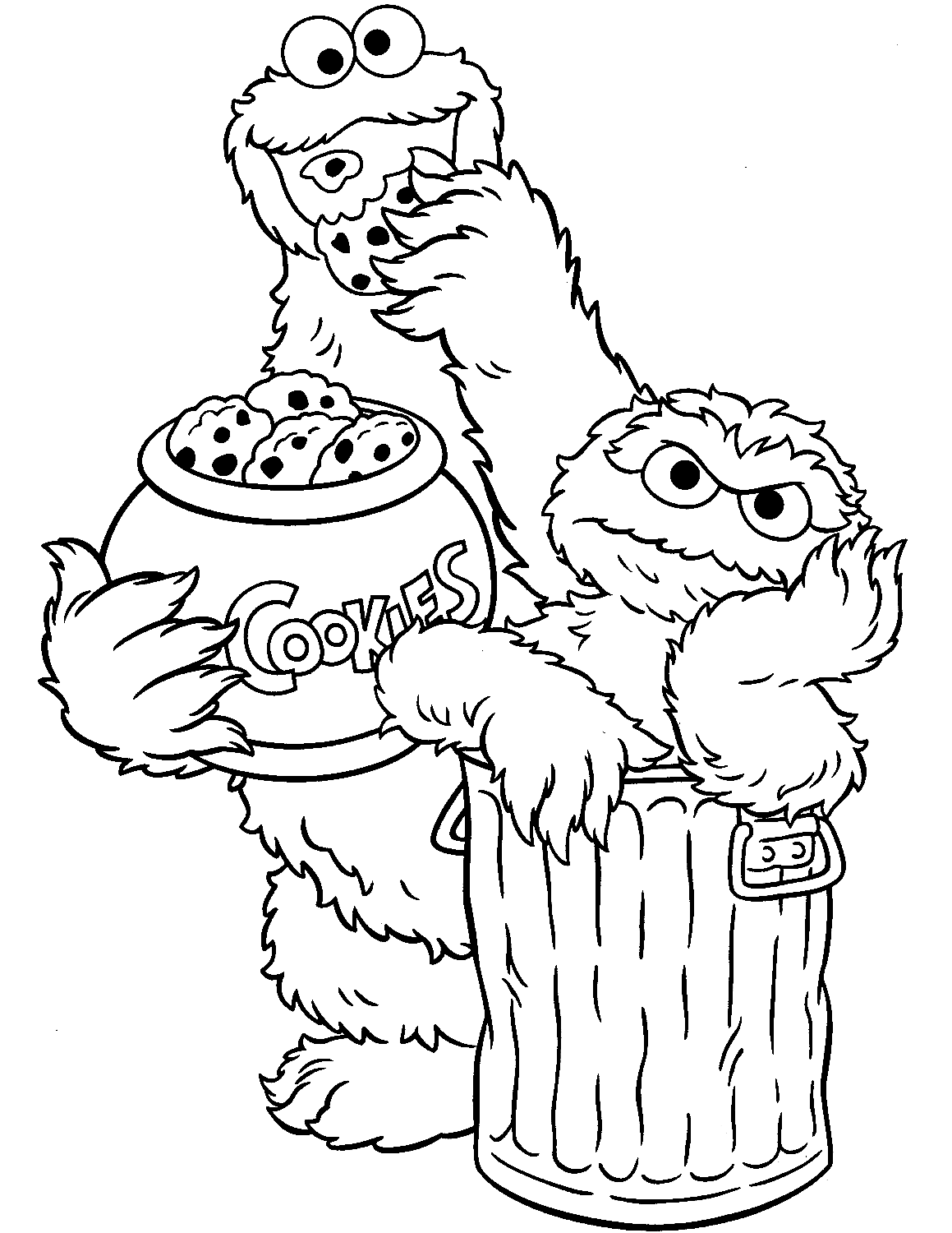Elmo and Cookie Monster Coloring Page