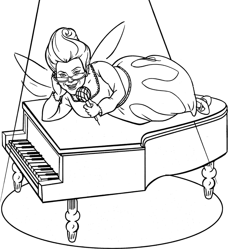 Fairy is singing on the piano Coloring Page