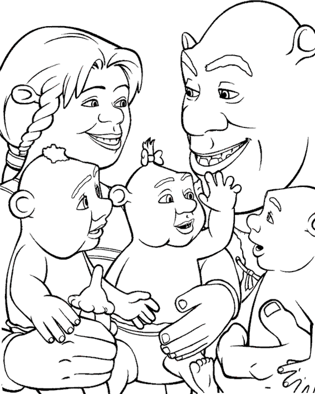 Pagina da colorare della famiglia di Shrek