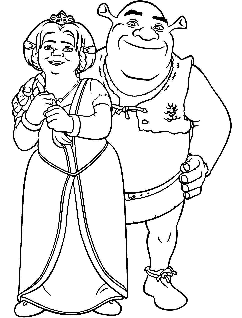 Fiona And Shrek Are Happy Coloring Page