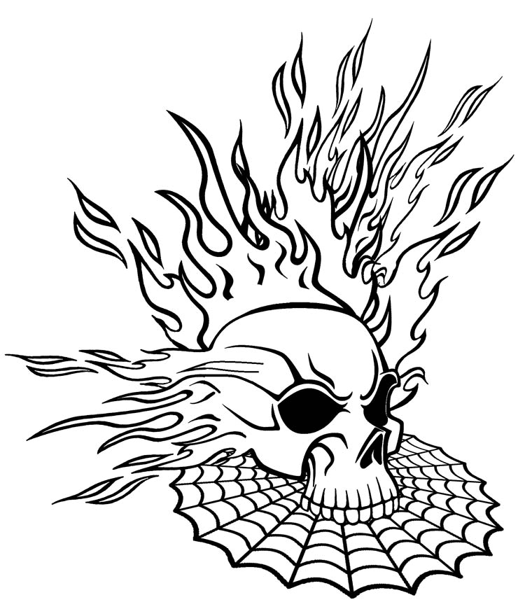 Flaming Skull Free Coloring Page