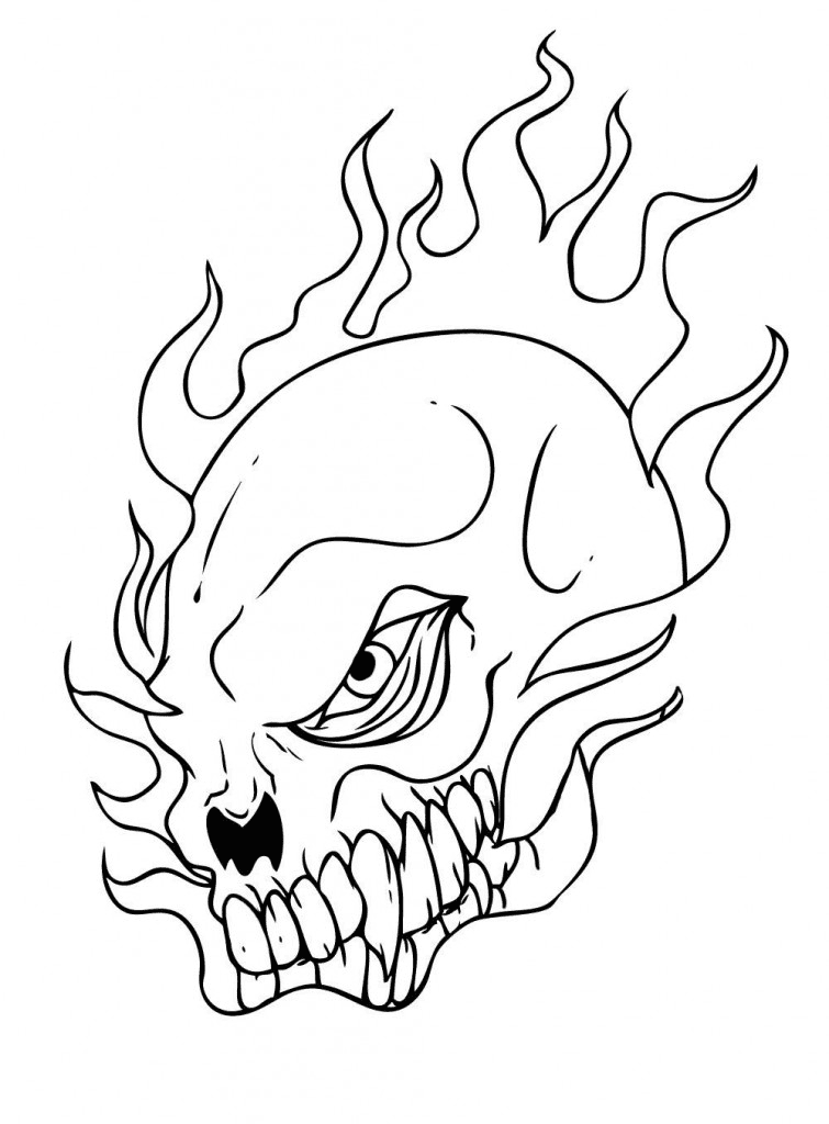 Flaming Skull Coloring Page
