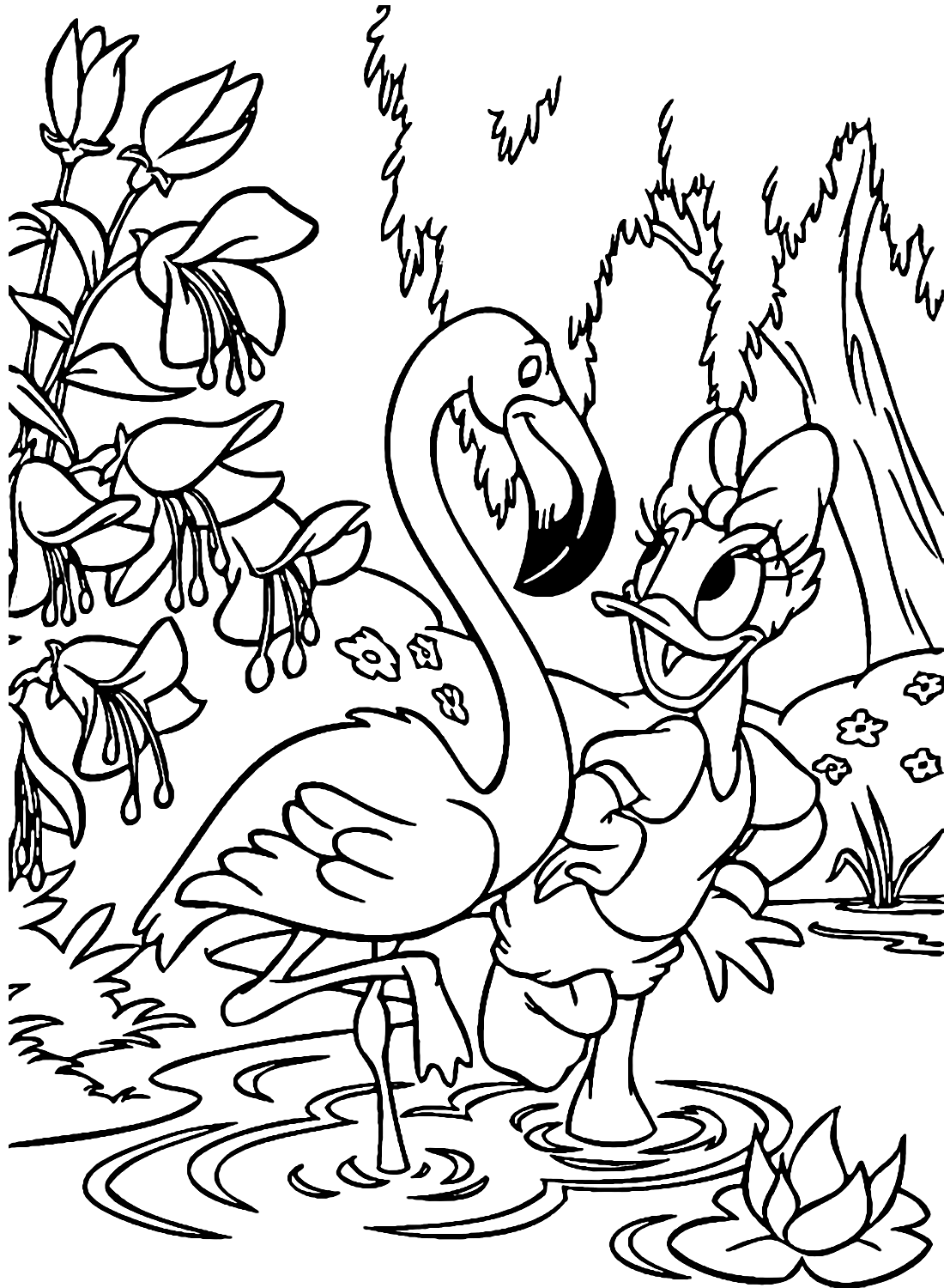 Flamingo and Daisy Duck Coloring Pages