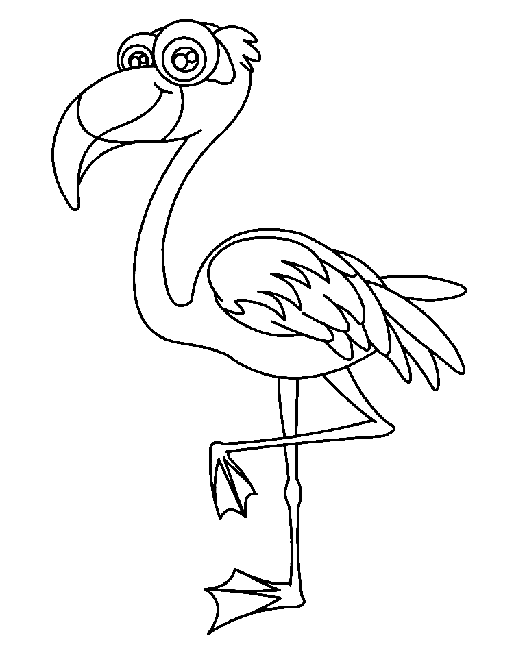 Flamingo with Big Eyes Coloring Page
