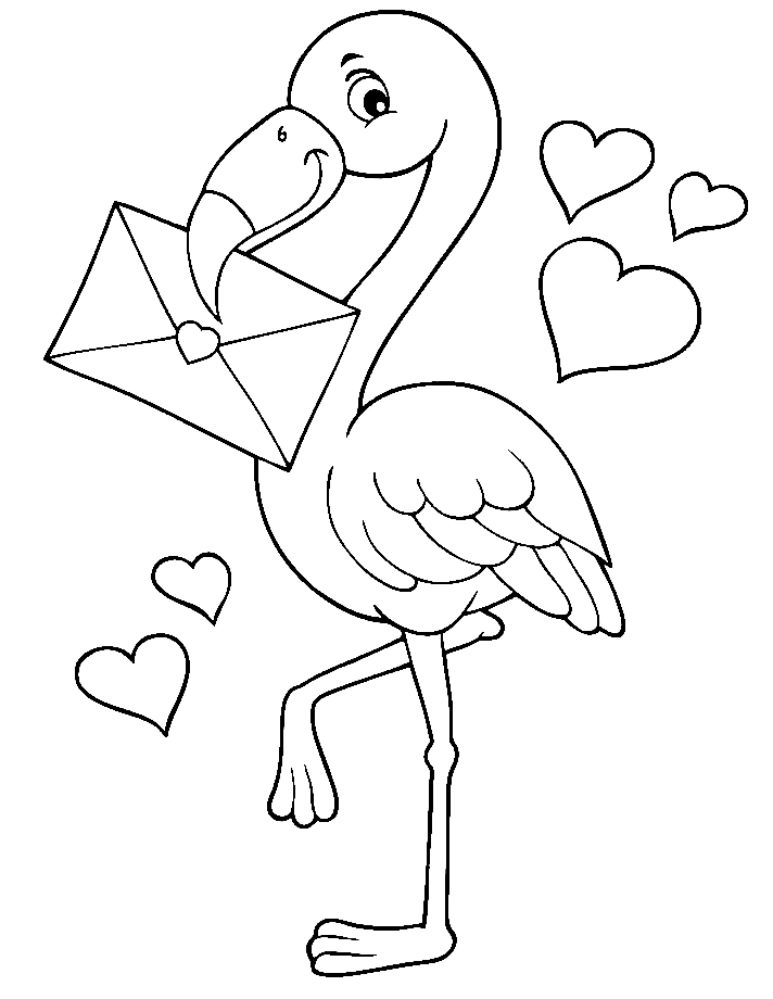 Flamingo with Letter Coloring Page
