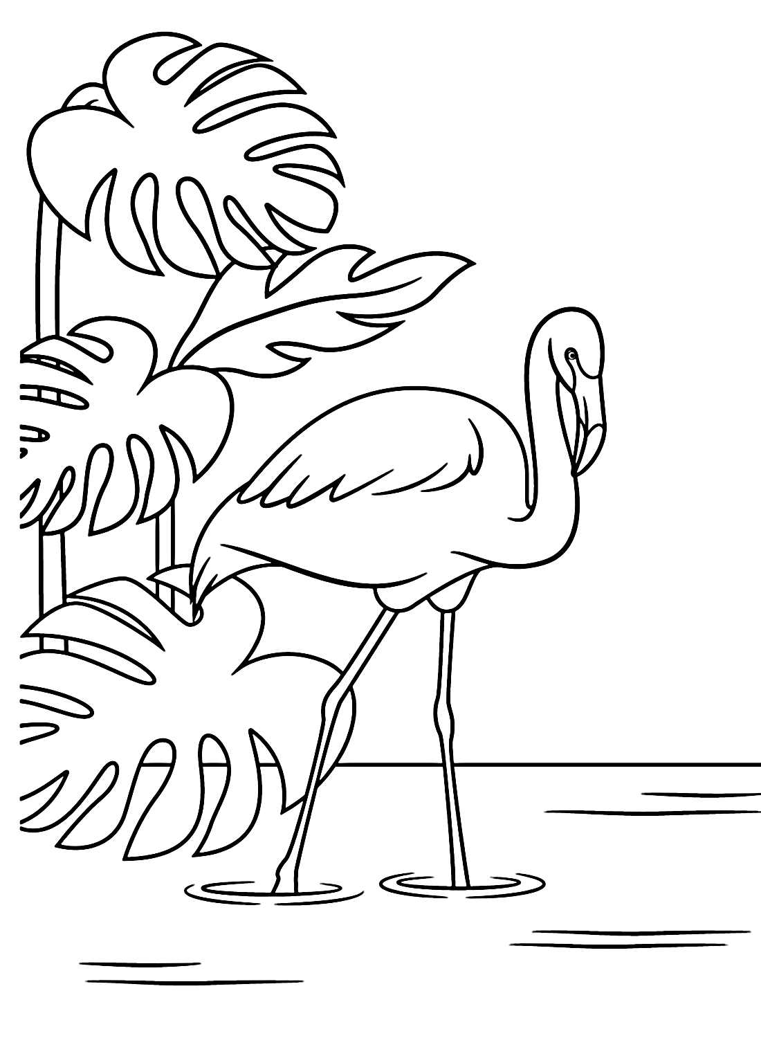 Flamingos with Palm Leaves Coloring Pages