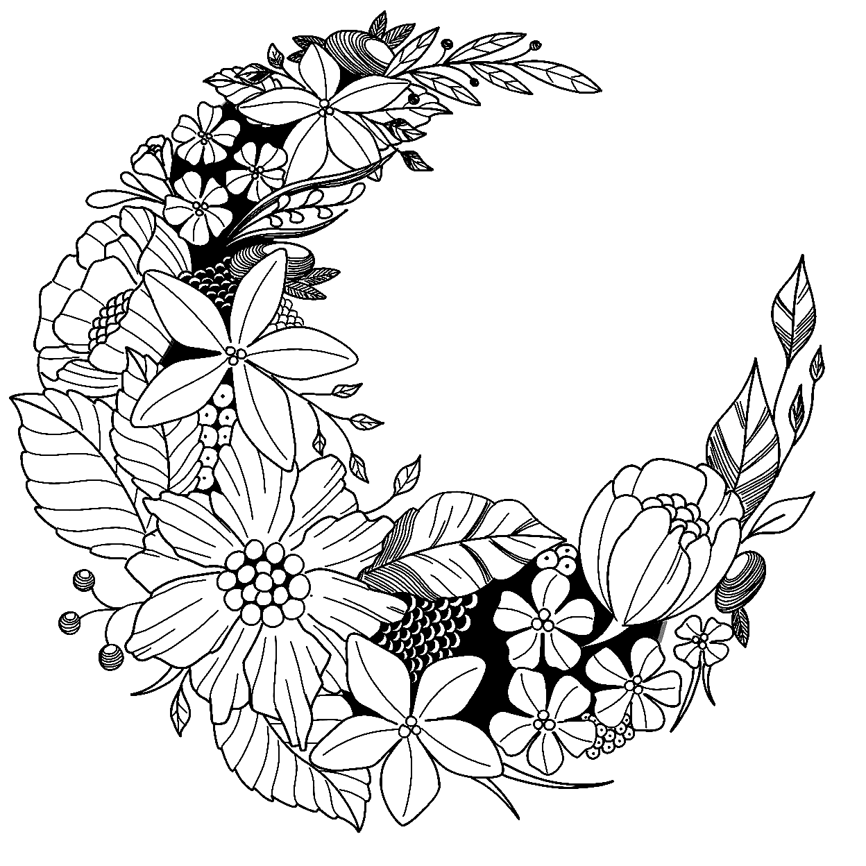 Floral Moon Coloring Pages