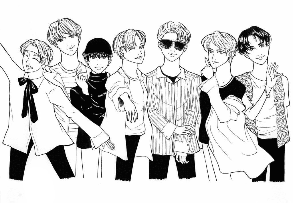Friendly BTS Coloring Pages