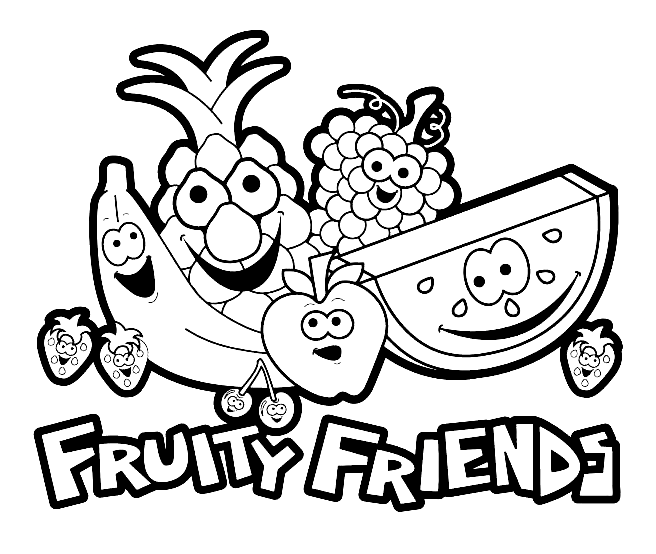 Amigos frutados de frutas tropicais