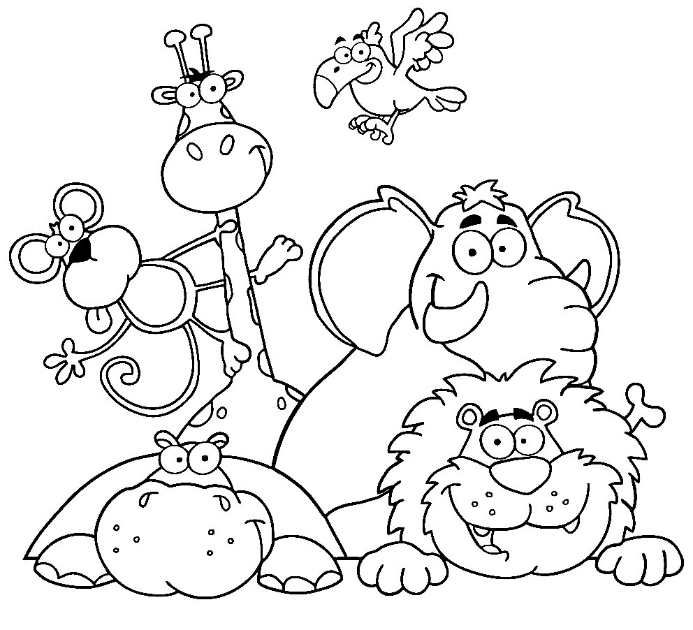 Fun Animals in Zoo Coloring Page